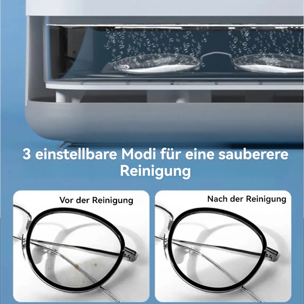 [Udsalg] 3-Mode Dobbelt Kammer Brillerensningsmaskine m. højfrekvent vibration, 15w & USB genopladelig bærbar smykkerensningsmaskine Silver Grey