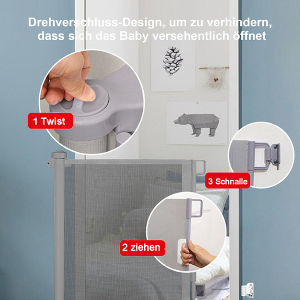Babysäkerhetsgrind - Dörrsäkerhetsgrind - Skyddsgardin, Husdjursdörrsgrind, Utdragbar Dörrgardin, Utdragbara Hundbarriärer, 0-300cm Grey 150cm