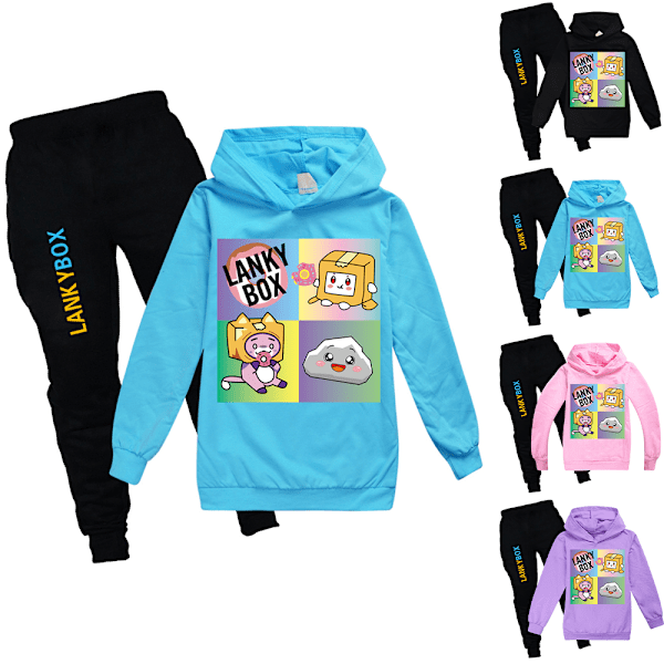 LANKYBOX Tryckta Huvtröjor Byxor Träningsdräkt Casual Sport Outfit för Barn Pink 140cm