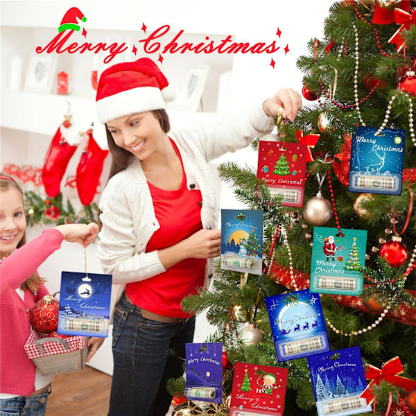 Flerfärgade 12 st julpengapåsar för kontanter Roliga julkort Ornament med lock för juldekorationer Kontantgåva 12PCS