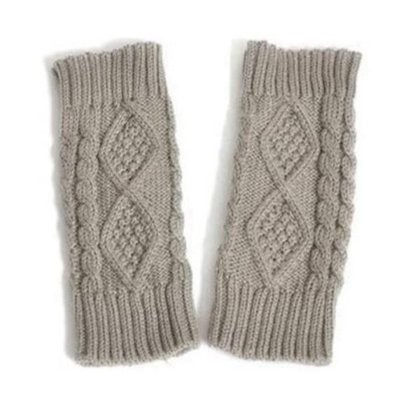 Damer Geometriska Stickade Vantar Handskar Arm Fingerlösa Light gray rhombus