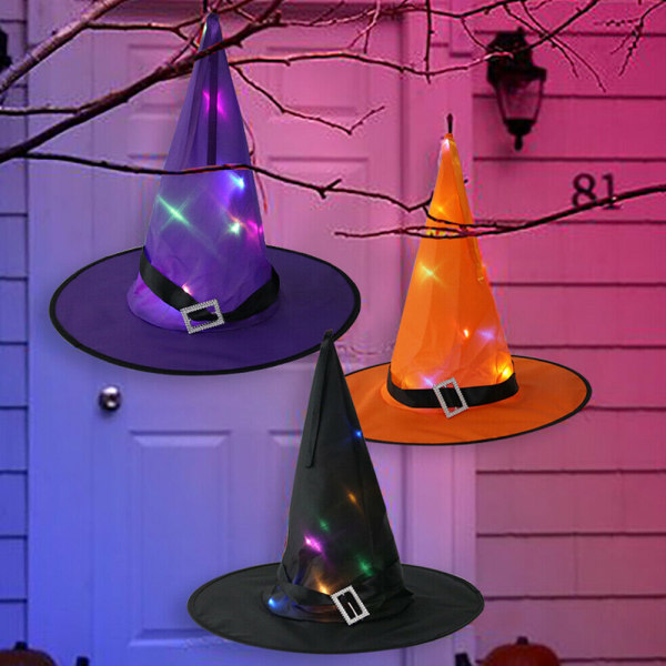 Halloween LED Light Up Vuxen Häxhatt Glödande Kepsar Cosplay Purple