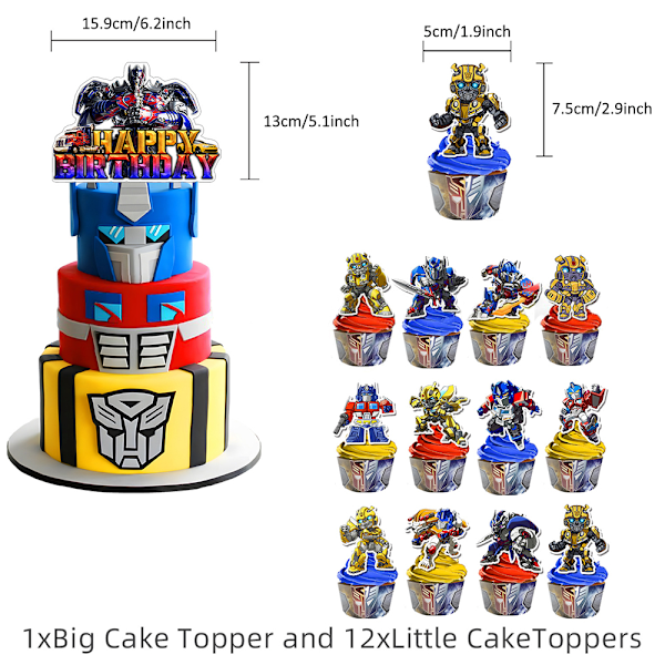 Lasten Transformers-syntymäpäiväjuhlatarvikkeet Banneri Ilmapallot Cupcake-kakun koristeet