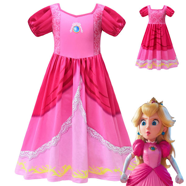 Fersken Prinsesse Kjole Halloween Kostume Super Spil Fest Tøj 140cm