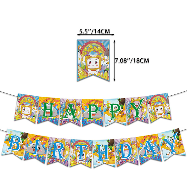Lankybox Födelsedagsfesttillbehör Banner Ballonger Set Tårta Cupcake Toppers Dekoration