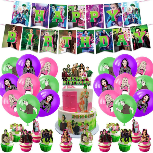 Zombie födelsedagsfest dekorationer set - banderoller, ballonger, tårt toppers