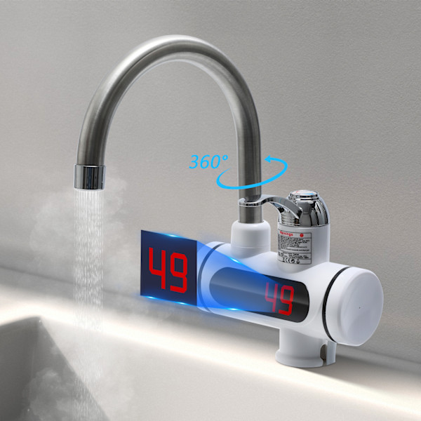 Elektrisk Kran Temperaturindikator Rostfritt Stål, 360° Roterbar, Hushåll, Digital Display, 3-sekunders Uppvärmning