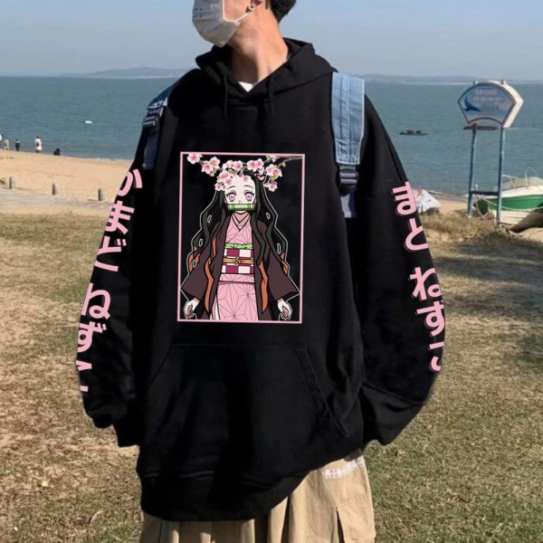 Demon Slayer Anime Hoodies Sweatshirt Flickor Dam Hooded Casual Pullover Toppar M