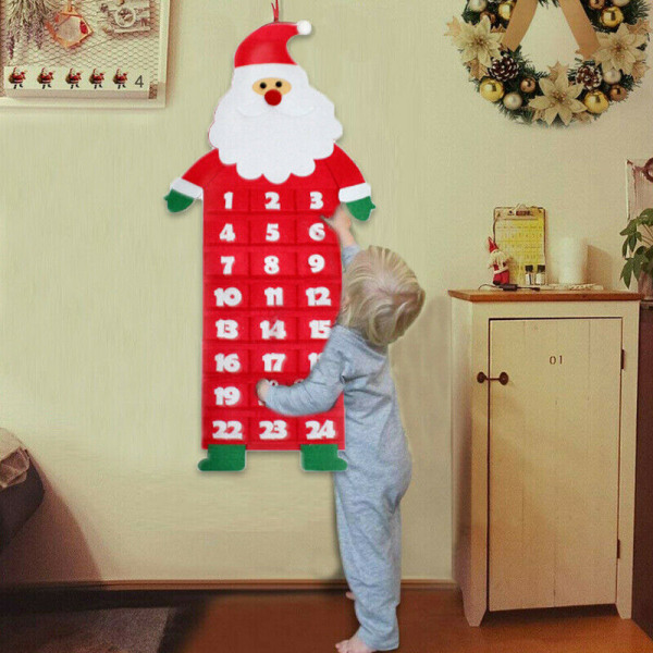 Filt jul adventskalender med fickor Xmas hem väggdekor Santa Claus