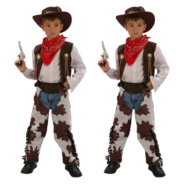 Cowboy Cosplay Dräkt Outfit Set Kid Pojke Bokvecka Fest Fancy Dress Halloween L