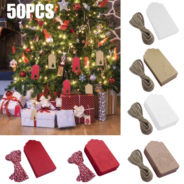 50 kpl Joulukuusi Ripustettavat Kraft Paper Lahjalaput Kortti Narulla red 50PCS