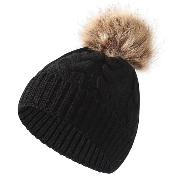 Barnmössa, Slouchy Cable Stickad Skalle Skidmössa för Flickor Pojkar Black