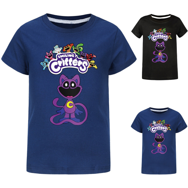 Barn Pojkar Flickor Leende Critters CatNap Sommar Kortärmad T-shirt print T-tröjor Blus Julpresent Black 150cm
