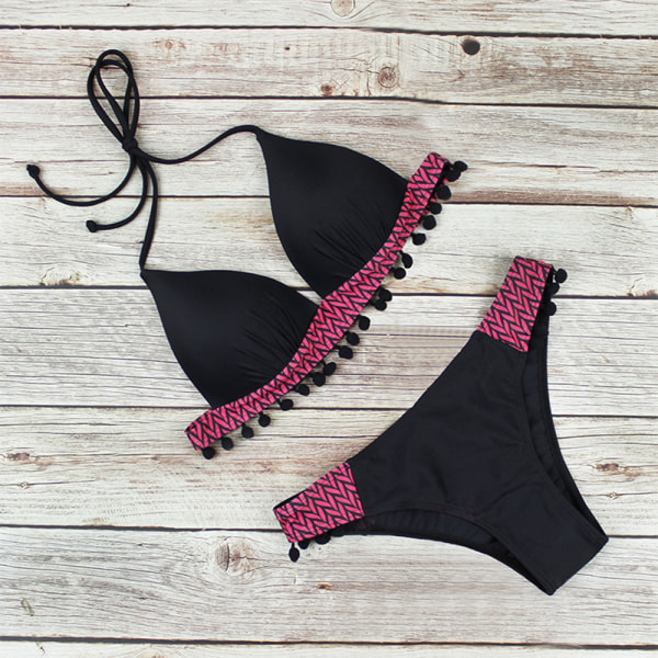 Kvinnor Push Up 2-delad Bikini Set Baddräkt Badkläder Simning Pink S