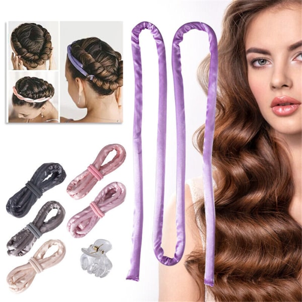 Värmelös hårrullare för långt hår Curls Rod Pannband + hårnål light pink