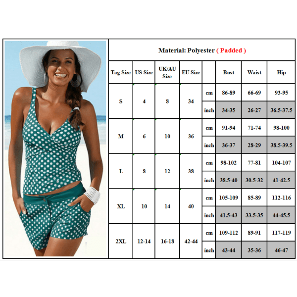 Dam sommar strand vintage prickig bodycon tankini set green XL