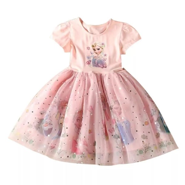 Flickor Prinsessa Klänning Elsa Anna Småbarn Cosplay Klänning Barn Tutu Födelsedagsfest Kläder Pink 130cm