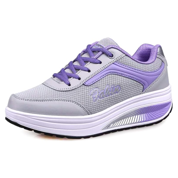 Kvinnors Chunky Wedge Sneakers Snörning Sports Trainers Skor grey purple 41