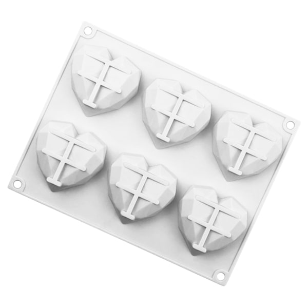 6-Cavity 3D Silikon Hjärta Mould Form Kaka Choklad Bakning White-1pcs