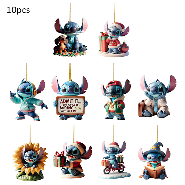 10 KPL Riipus Akryyli 2D Litteä Lahjakoriste Riipus Lilo ja Stitch Joulukoristeet, Joulukoristeet 10PCS