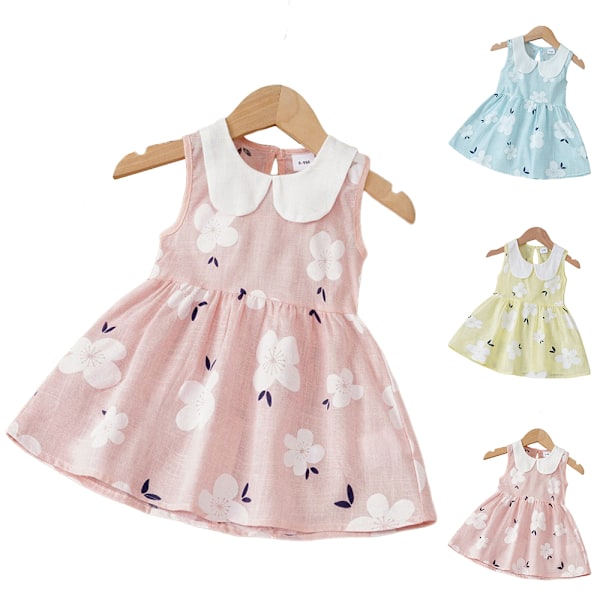 Småbarn Flickor Sommar Vardagsklänning Barn Baby Prinsessa Fest Ärmlösa Klänningar Pink 130cm
