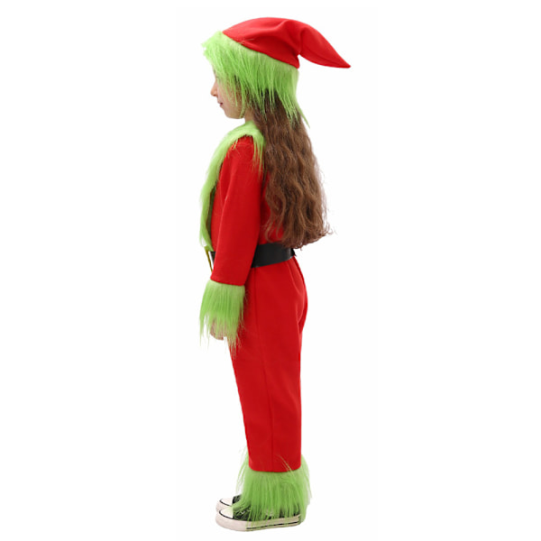 Julgrön Stor Monster Grinch Kostym Barn, 2024 Ny Deluxe Grön Jultomte Grinch Cosplay Pälsdräkt med Hatt för Pojkar Flickor S