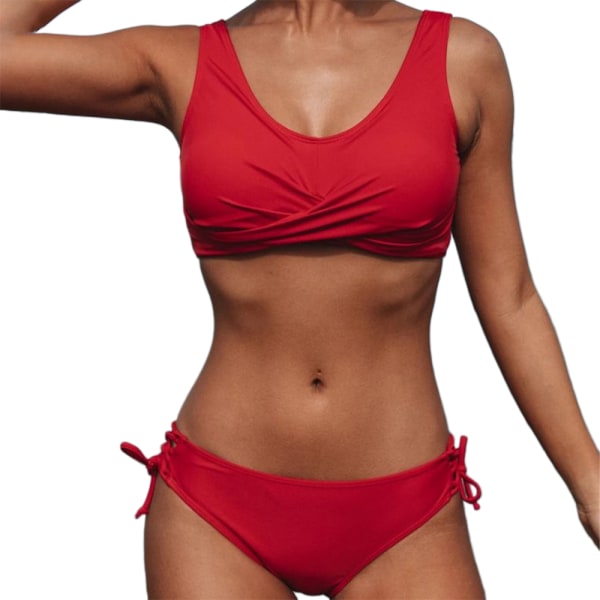 Kvinnlig Sexig Padded Push Up BH Bikini Set Baddräkt Strandkläder Simning Red 3XL