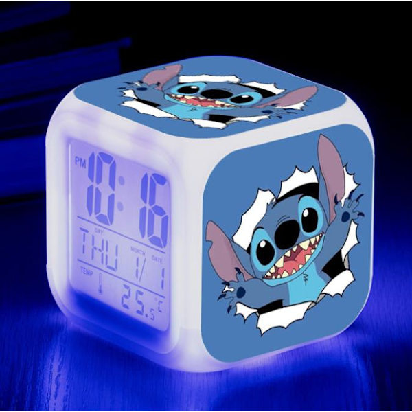 Stitch digitaalinen herätyskello, 7 värin vaihtuva yövalokello B