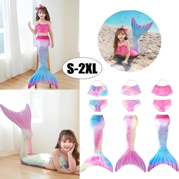 Sjöjungfru Baddräkt Barn Flickor Badkläder Tredelad Sjöjungfrusvans Kläder Barn Bikini Kostym Prinsessa Badkläder #3 XL