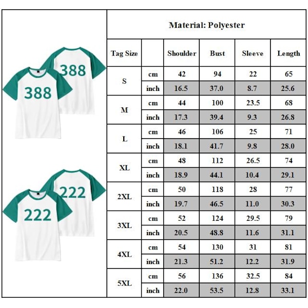 Squid Game Säsong 2 Spelare 001/456/230/222/120/388/ Kostym T-shirt TV-serie Kortärmad #222 L