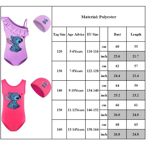 Flickor Stitch Tecknat Tryck Baddräkt Baddräkt Bikini med Badmössa Set #4 120cm