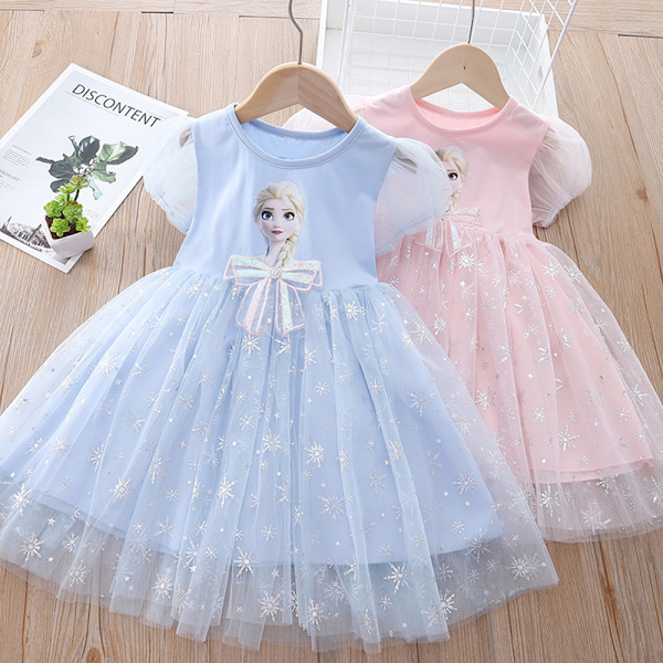 Flickans Frozen Elsa Prinsessklänning, Casual Sommarklänning för Fester, 3-7 År Pink 140cm
