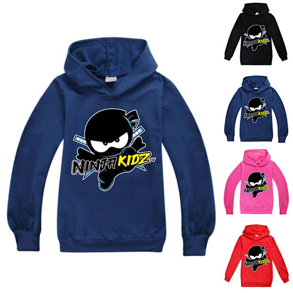 NUINJA Barn Hoodie Pojkar Flickor Långärmad Tröja Pullover Topp Navy blue 130cm
