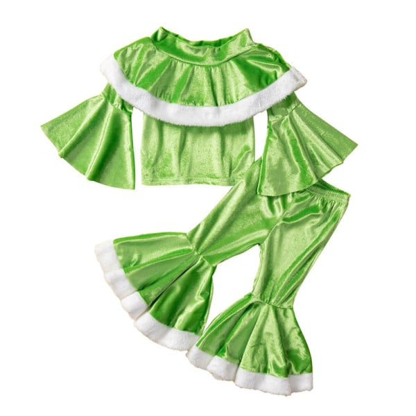 Barn jul outfit långärmad Bell Bottom byxor Holiday Wear green 100cm