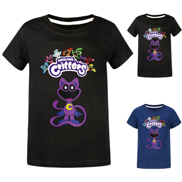 Barn Pojkar Flickor Leende Critters CatNap Sommar Kortärmad T-shirt print T-tröjor Blus Julpresent Black 140cm