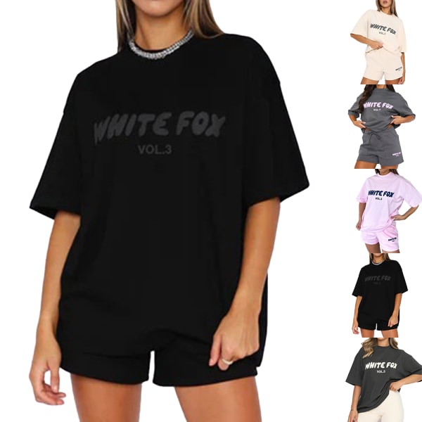 2ST White Fox Boutique Dam T-Shirt Shorts Kortärmad Casual Top Ladies Tracksui Dark grey 2XL