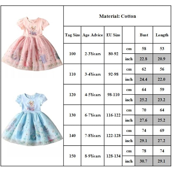 Flickor Prinsessa Klänning Elsa Anna Småbarn Cosplay Klänning Barn Tutu Födelsedagsfest Kläder Blue 140cm
