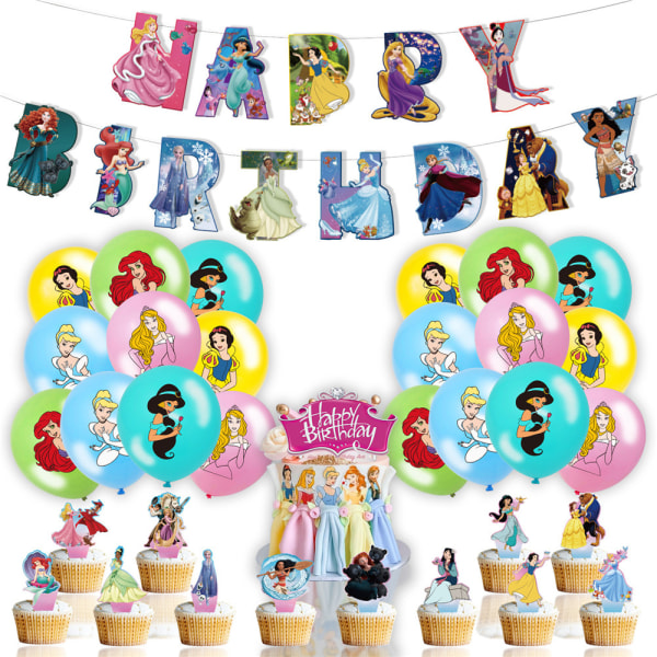 Barn Grattis på födelsedagen sju prinsessor ballonger Set Party Dekor