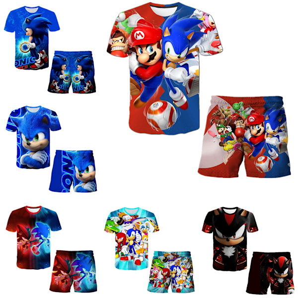Sonic Barn Nattkläder Kortärmad T-shirt Toppar Shorts Sommar Outfit Sovkläder Pyjamas Set #5 150cm