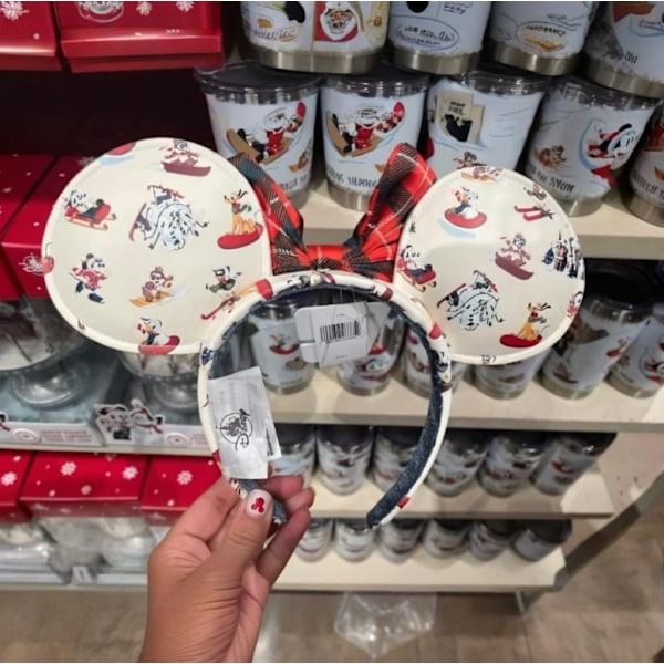 Holiday Lodge Snow Rødternet Jul Mickey Minnie Mouse Øre Hårbøjle Hårbånd