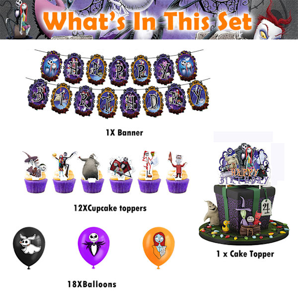 Nytt The Nightmare Before Christmas-tema för födelsedagsfest, ballongdekorationssats för barn