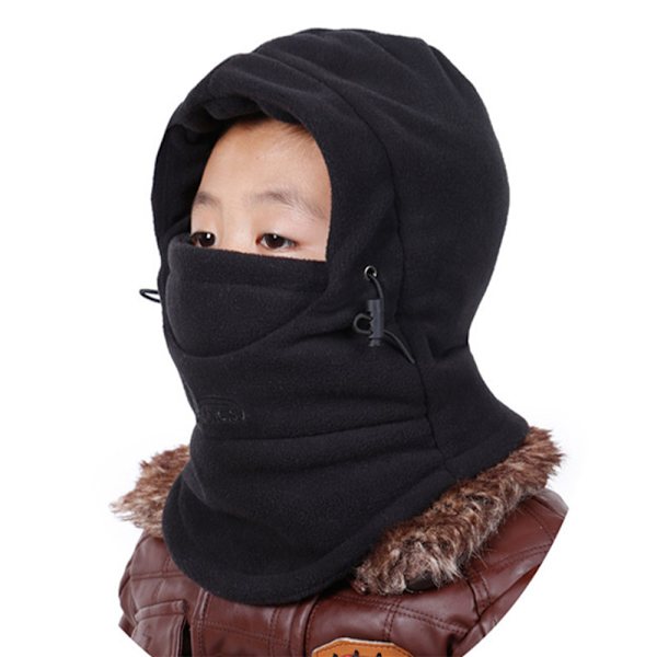 Vintervindtät Hatt för Barn, Skidmask & Halsöverdrag, Tjock & Varm Black