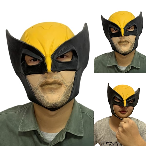 Wolverine-hjälm, superhjälte-cosplay-maskerad-halloween-mask-kostymfest-rekvisita gul för vuxna, bästa vänner Deadpool och kostymer A