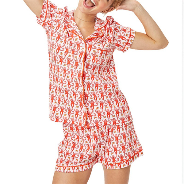 Dam Y2k Pyjamas Set 2 Delar Knäppning Aptröja och Shorts Set Roller Dupes Kanin Preppy Loungewear Pjs Red-B S