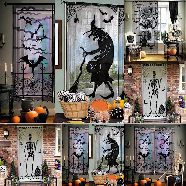 Halloween-pitsi-ikkunaverho, hämähäkinverkko-lepakko-ovipaneelin sisustus Skeleton