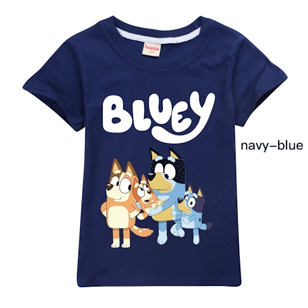 Bluey T-shirt för pojkar och flickor, kortärmad tröja med rund hals, grafiska t-shirts för barn Navy Blue 100cm