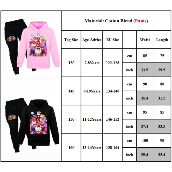 Fantastisk Digital Circus Barn Tracksuit Hoodie Tröja Byxor pink 150cm