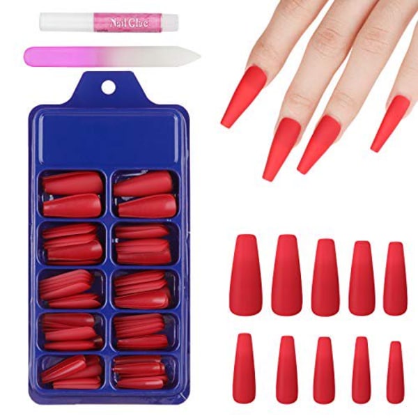 100 st långa falska naglar konstgjorda falska nail art tips Stick Cover red