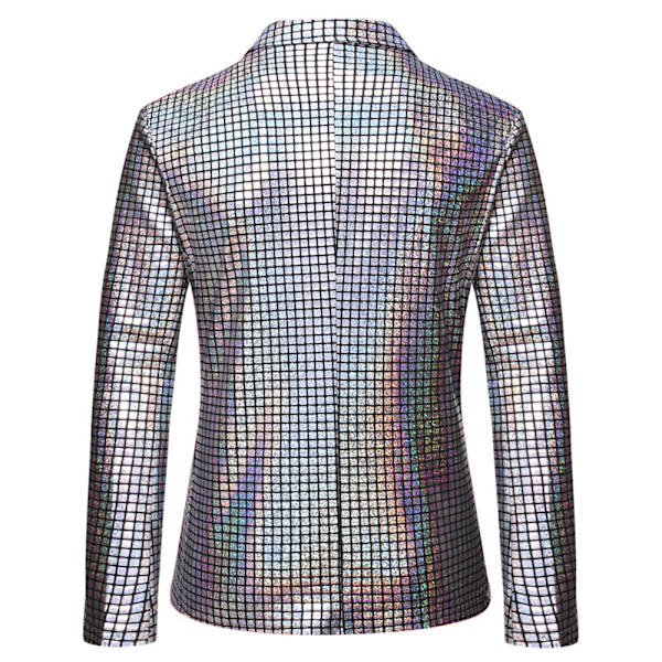 Herr 70-tals Disco Jacka Glänsande Paljett Bling Kavaj Rock Dansfest Bal Kostym Silver M