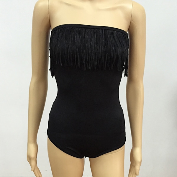 Kvinnlig Sexig Badkläder med Fransar, Avtagbar Axelrem, Tassel Bikini Set black 2XL